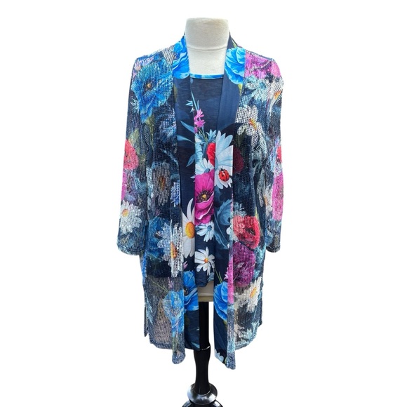 Kamana Tops - Kamana Floral Mesh Cardigan & Tank Top Set - Women’s XL